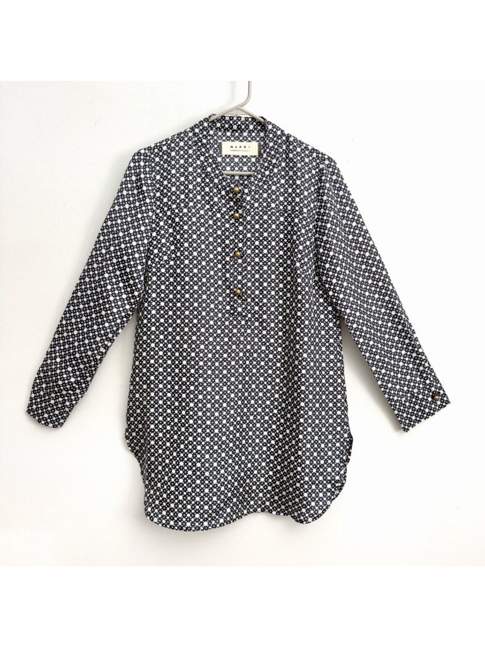 Marni Blue Geometric Dot Long Sleeve Silk Tunic Top Women’s Size Large Blouse